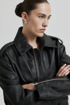 Auras Leather Jacket, black