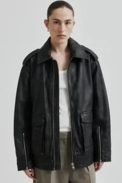 Auras Leather Jacket, black