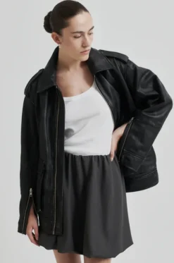 Auras Leather Jacket, black