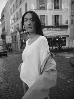 Bine puuvillaneule v-kaula-aukolla, ecru