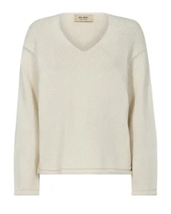 Bine puuvillaneule v-kaula-aukolla, ecru