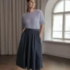 Claressa puuvillahame leveällä käänteellä, dark navy