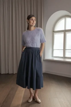 Claressa puuvillahame leveällä käänteellä, dark navy