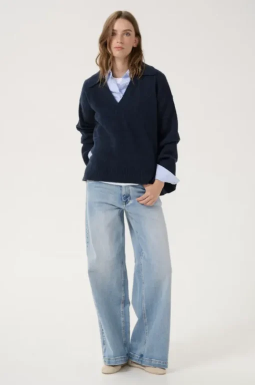 Huxi V-neck neule, tummansininen