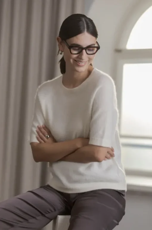 Karlie* lyhythihainen cashmere neule, cream